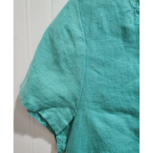 Style & Co Women's Short Sleeve Blouse Top Button Up 100% Linen Beaded Blue Sz 6 - Picture 5 of 8